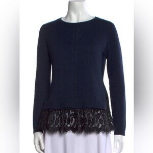 Autumn Cashmere Navy Sweater with Black Lace Hem